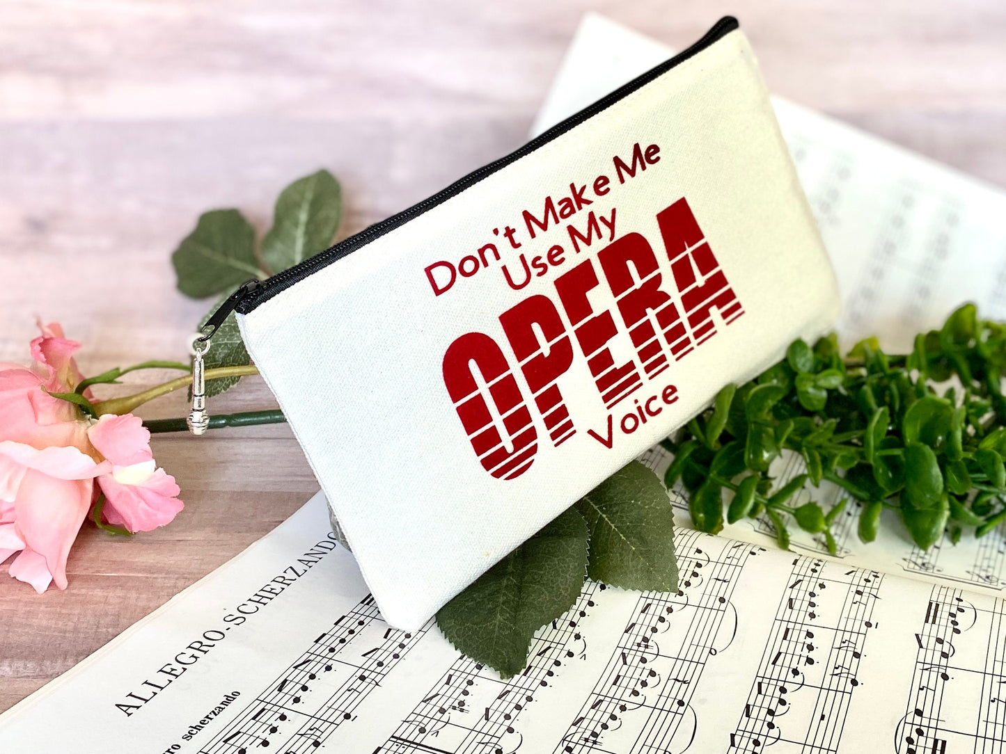 Singer Zipper Pouch with Charm, Don't Make me use my Opera Voice, Choral Singer Gift, Funny Musician Joke, back to school college student