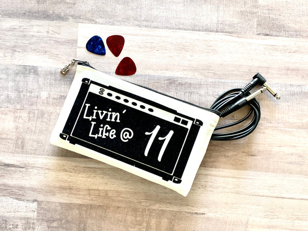 Amplifier Zipper Pouch with Charm, Spinal Tap, Living Life at 11, Guitar Gift, Funny Guitarist Gift, back to school gift college student