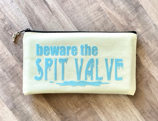 Brass Player Zipper Pouch with Charm, Beware the Spit Valve, Funny Trumpet Player Gift, Musician Joke, Back To School college student gift