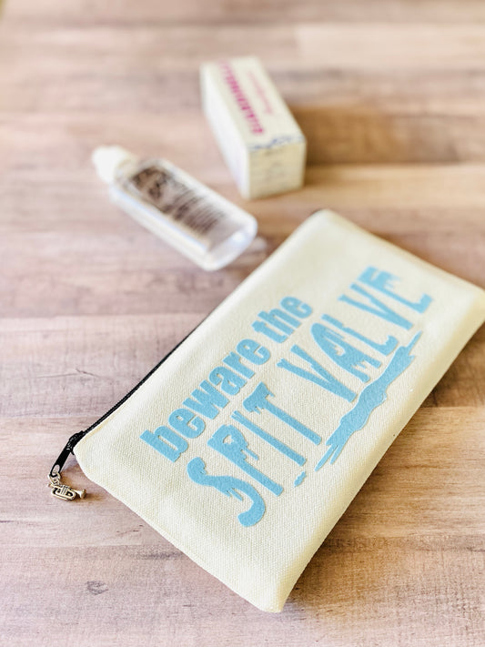 Brass Player Zipper Pouch with Charm, Beware the Spit Valve, Funny Trumpet Player Gift, Musician Joke, Back To School college student gift