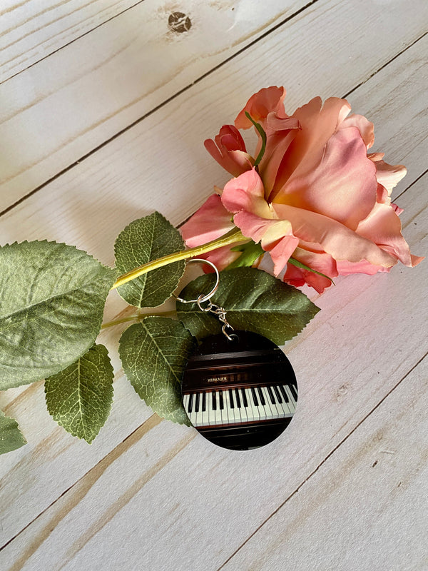 Piano Keychain, piano player, for pianist, Musical Instrument, vintage sheet music, cute keychain, graduation, college student teacher gift