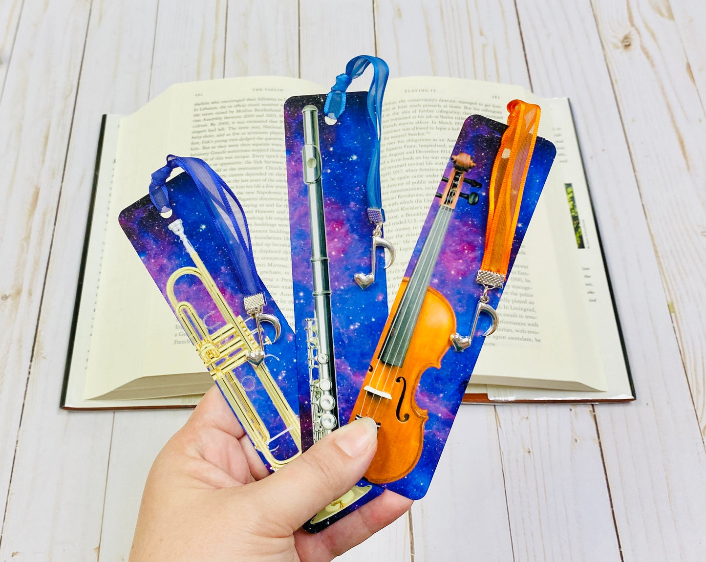 Metal Flute Bookmark with Purple Galaxy Design, graduation, gift for musician, College music student teacher gift, gift for flute player
