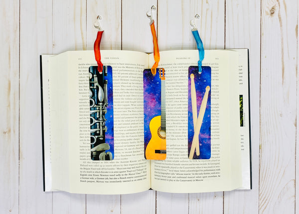 Metal Guitar Bookmark with Purple Galaxy Design, Graduation, gift for guitar player, student teacher grad gift, music nerd, for guitarist
