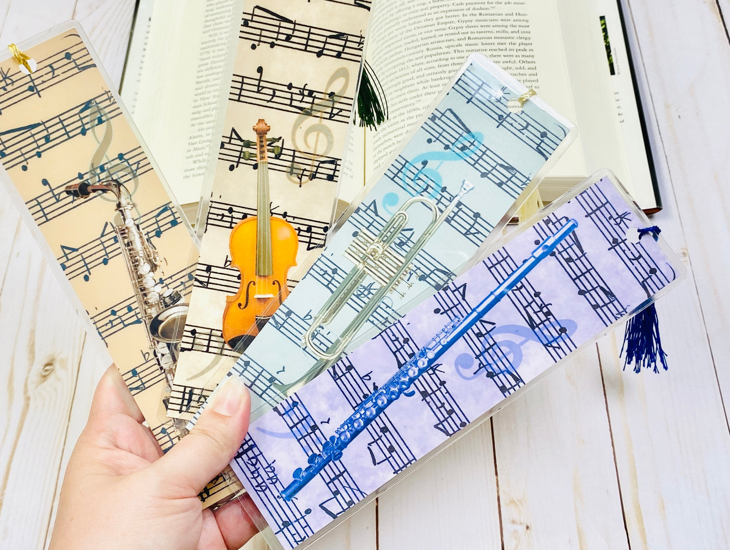 Large Violet Flute Bookmark, Vintage Sheet Music Design, graduation, gift for musician grad, College music student teacher gift, music nerd