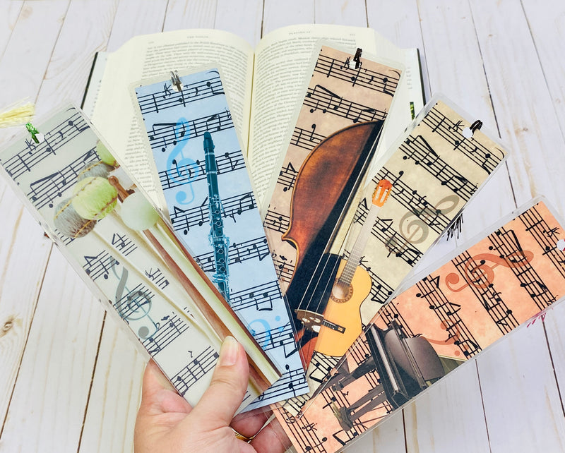 Yarn Mallet Percussion Bookmark, Vintage Sheet Music Design, Back to school, gift for musician, College music student teacher gift, grad