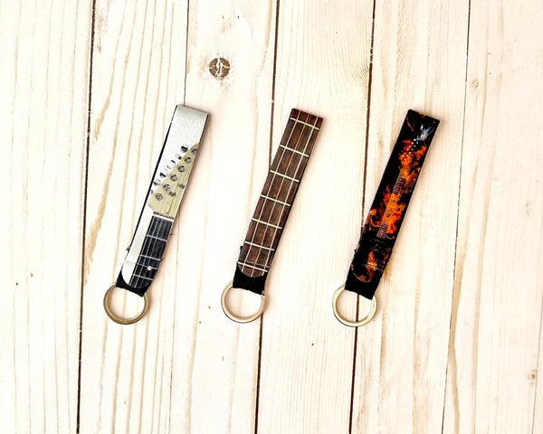 Electric Guitar Photo Wristlet Keychain, Strap Lanyard, Guitarist Musician Key Accessories, Music Student Teacher, Band Gift for Him for Her