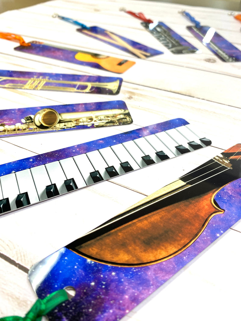 Metal Saxophone Bookmark with Purple Galaxy Design, graduation, gift for musician, College music student teacher gift, gift for sax player
