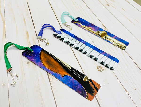 Metal Cello Bookmark with Purple Galaxy Design, graduation, gift for musician, College music student teacher gift, gift for cello player