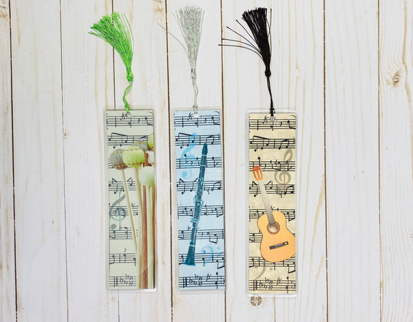 Yarn Mallet Percussion Bookmark, Vintage Sheet Music Design, Back to school, gift for musician, College music student teacher gift, grad