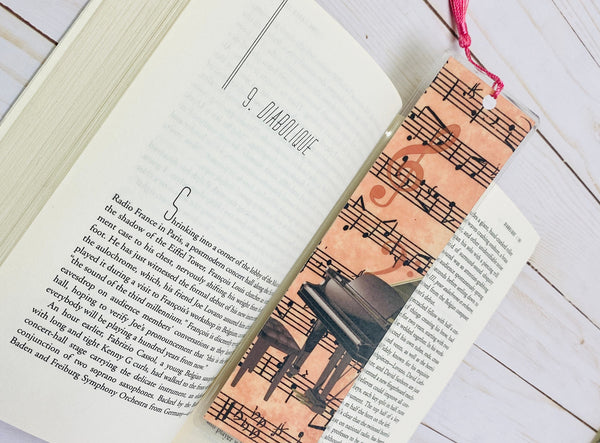 Large Red Piano Bookmark, Vintage Sheet Music Design, graduation, musician gift, music student teacher gift, music nerd, for piano player
