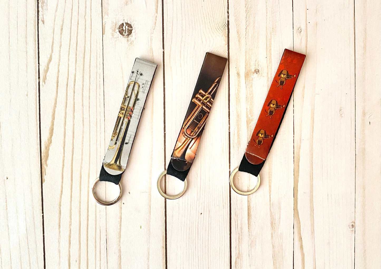 Trumpet Music Photo Wristlet Keychain, Strap Chain Lanyard, Cute Trumpeter Key Accessories, For Trumpet Player, Band Gift for Him for Her