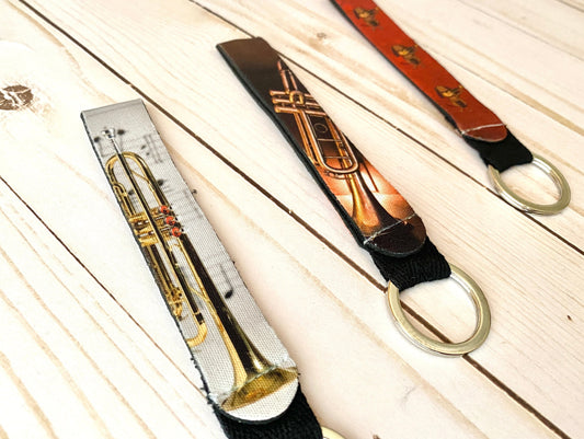 Trumpet Music Photo Wristlet Keychain, Strap Chain Lanyard, Cute Trumpeter Key Accessories, For Trumpet Player, Band Gift for Him for Her