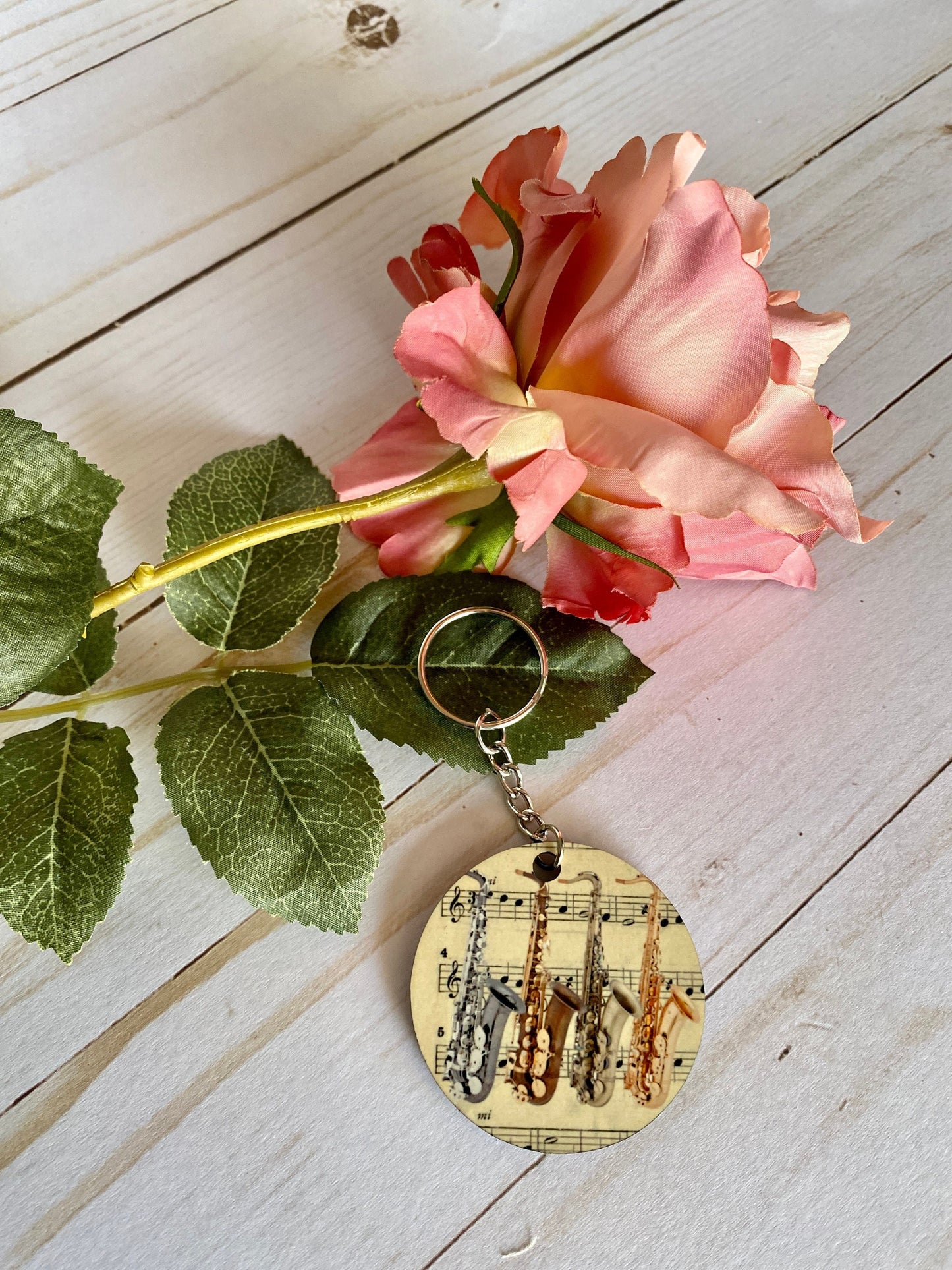 Tenor Sax Keychain, saxophone player, Musical Instrument, vintage sheet music, cute key accessory, graduation, college student teacher gift