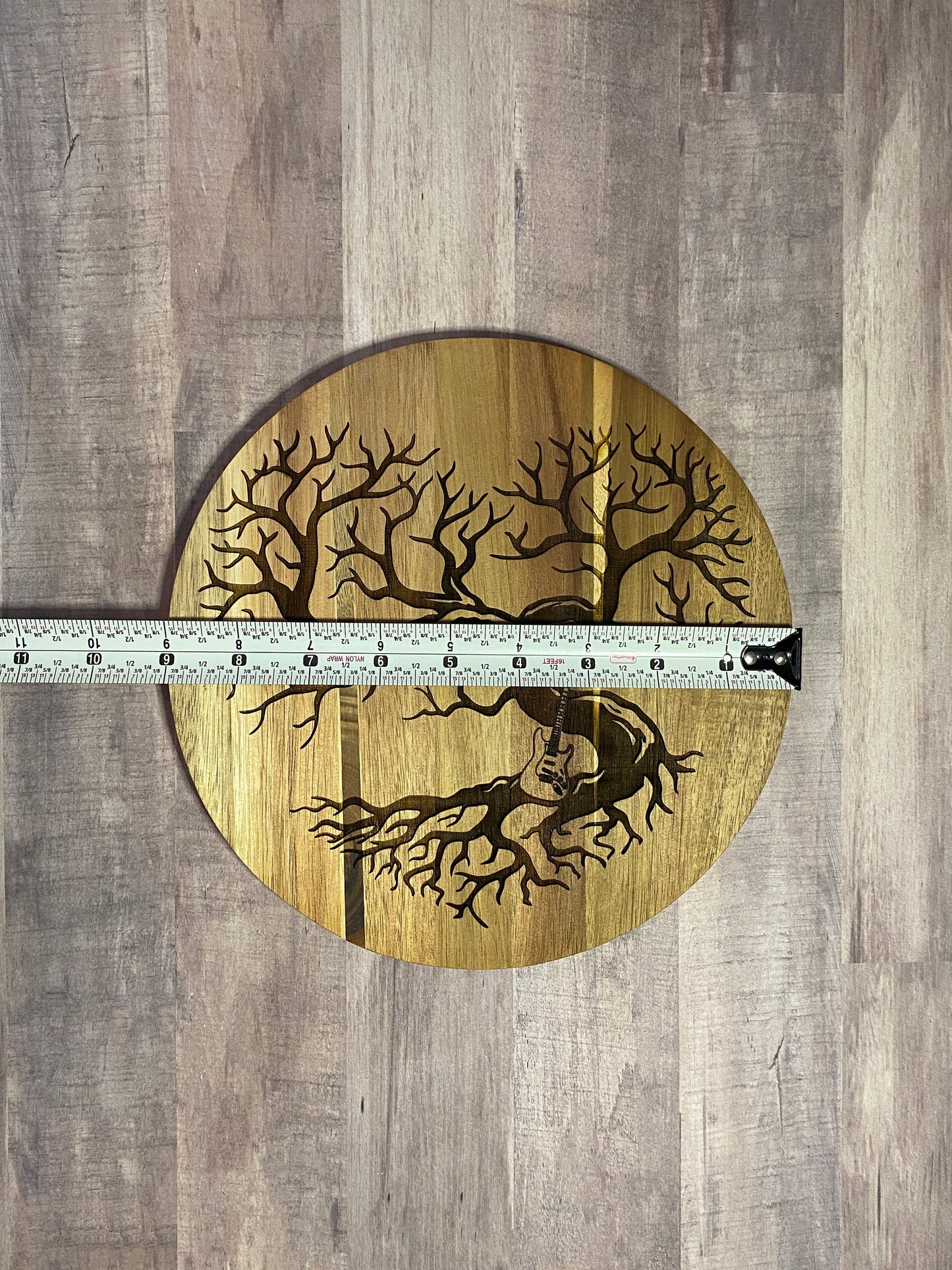 Guitar Heart Tree Trivet, Wooden Guitar Art, Guitar Wall Art, Circle Wood Music Sign, 9" Wood Circle Decor, Electric Guitar Art, Guitar gift