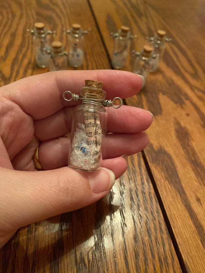 Mini Music Scroll Glass Vial Necklace, Mystical Music Pendant, Glass Music Jar Jewelry, Tiny Bottle with Music, Wearable Music, Long Chain