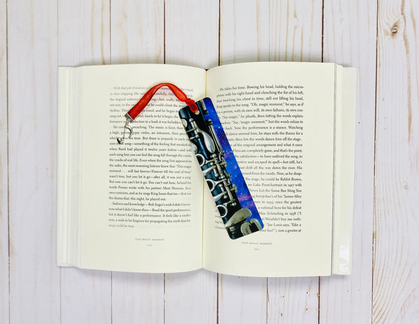 Metal Clarinet Bookmark with Purple Galaxy Design, graduation, gift for musician, music student teacher gift, gift for clarinet player