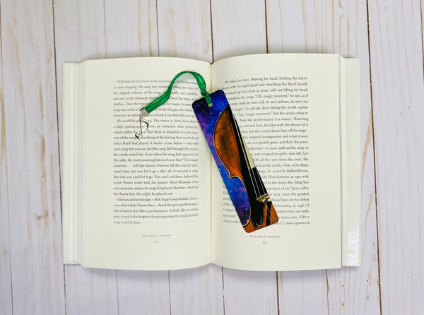 Metal Cello Bookmark with Purple Galaxy Design, graduation, gift for musician, College music student teacher gift, gift for cello player