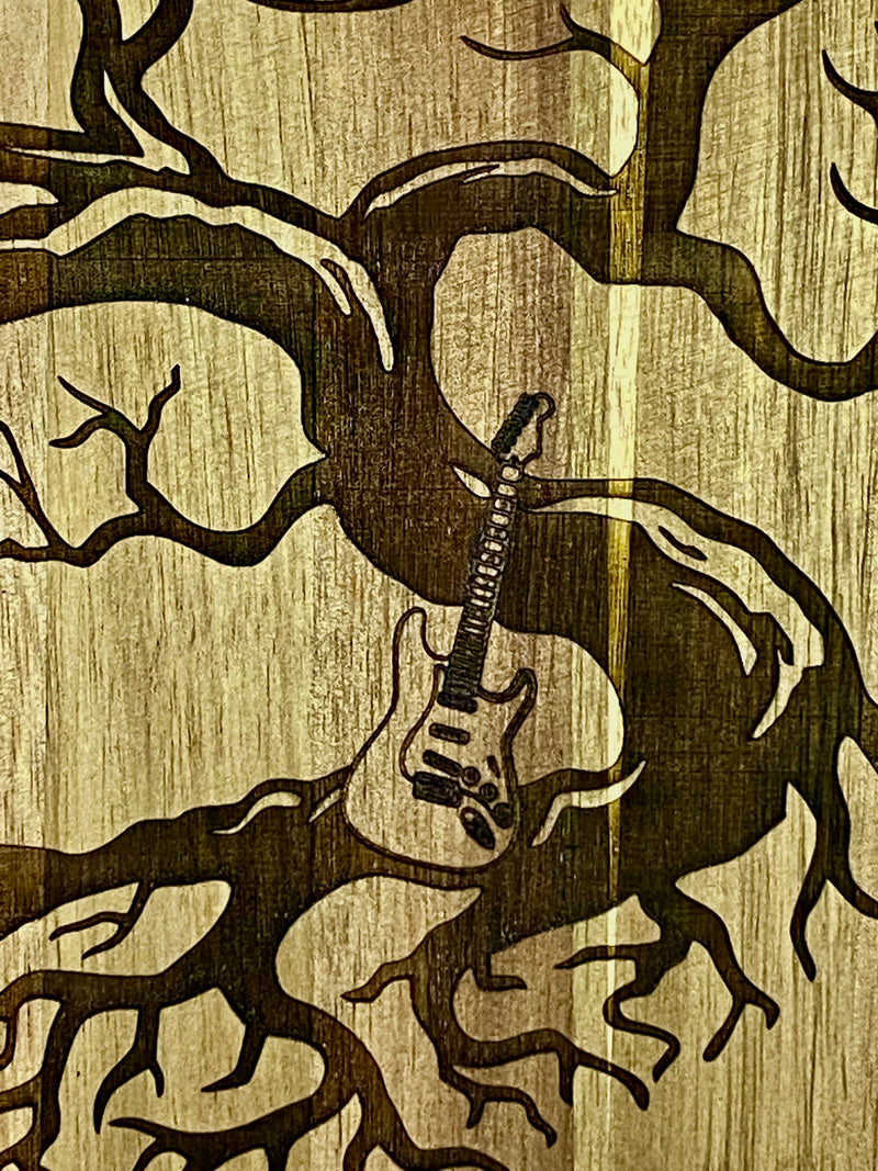 Guitar Heart Tree Trivet, Wooden Guitar Art, Guitar Wall Art, Circle Wood Music Sign, 9" Wood Circle Decor, Electric Guitar Art, Guitar gift