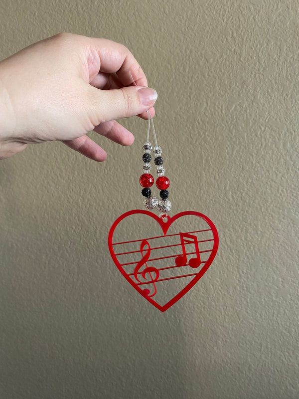 Acrylic Treble Clef Music Ornament, Treble Clef Symbol, Music car charm, Eighth notes design, Handmade gift, Music gift, rhinestone hanger