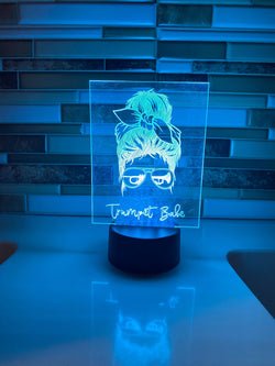 Trumpet Babe LED lamp, engraved acrylic light, desktop light, music decor, gift for trumpet player, color changing nightlight, band student