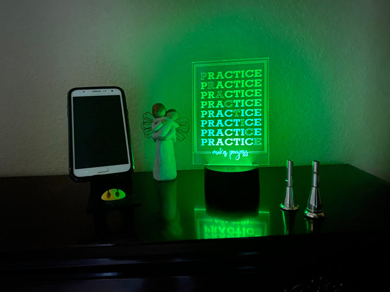 PRACTICE Makes Progress LED lamp, engraved acrylic light, desktop light, music decor, gift for musician, color changing nightlight, teacher