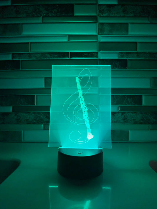 Treble Clef Clarinet LED lamp, engraved acrylic light, desktop light, music student decor, for clarinet player, color changing nightlight