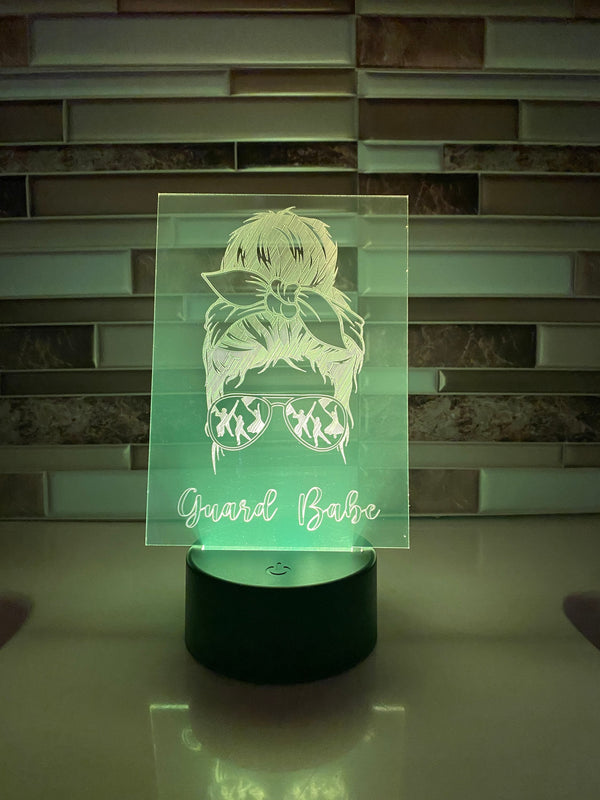 Guard Babe LED lamp, engraved acrylic light, desktop light, music decor, gift for colorguard member, color changing nightlight, color guard