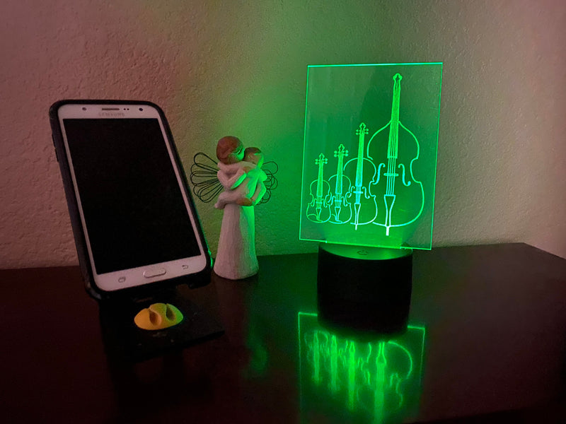 String Instruments LED lamp, engraved acrylic light, orchestra gift, music decor, for violin viola cello bass player, music nightlight