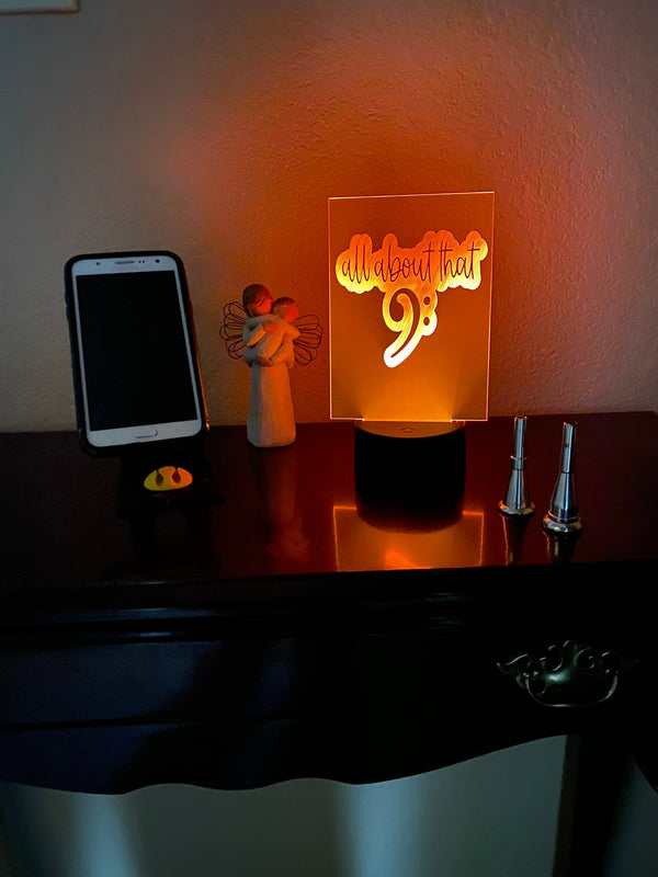 All About That Bass LED lamp, engraved acrylic light, bass guitar gift, music decor, for bass guitar player, bass clef nightlight