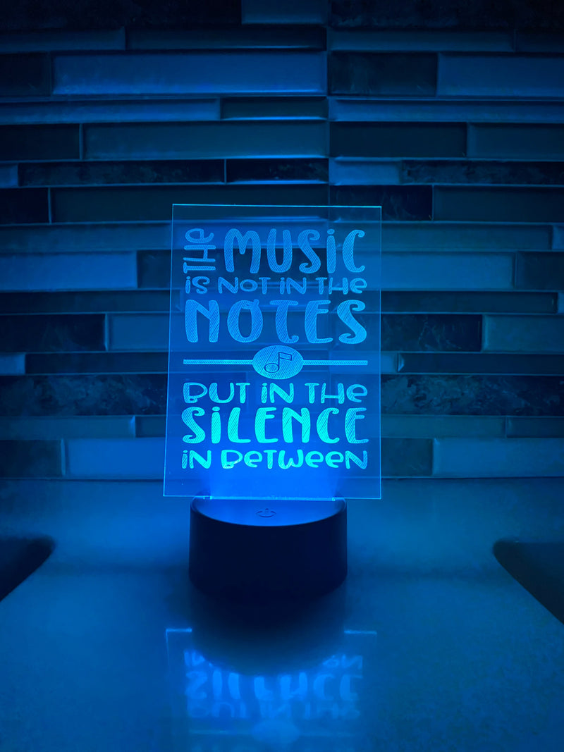 Music in the Silence LED lamp, engraved acrylic light, desktop light, music decor, gift for music educator, color changing nightlight, band