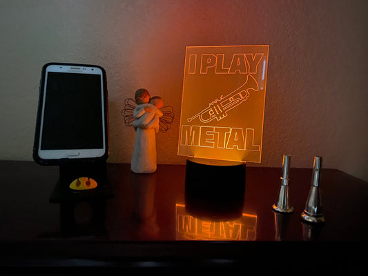 I Play Metal Trumpet LED lamp, engraved acrylic light, desktop light, music decor, gift for trumpet player, color changing nightlight, band