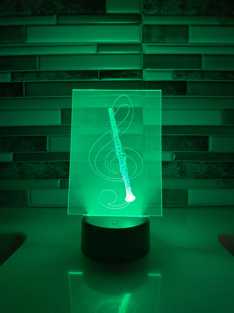 Treble Clef Clarinet LED lamp, engraved acrylic light, desktop light, music student decor, for clarinet player, color changing nightlight