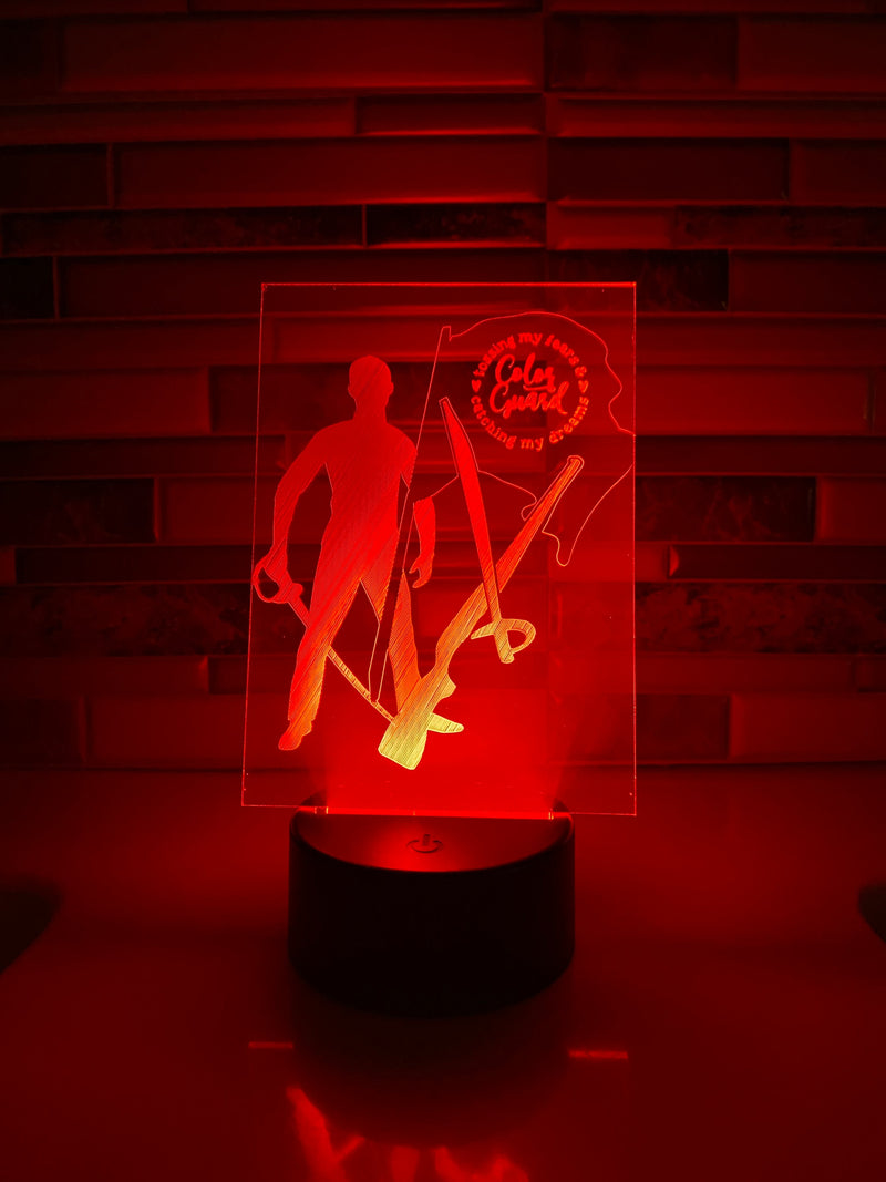 Male Guard LED lamp, engraved acrylic light, desktop light, music decor, gift for colorguard member, color changing nightlight, color guard