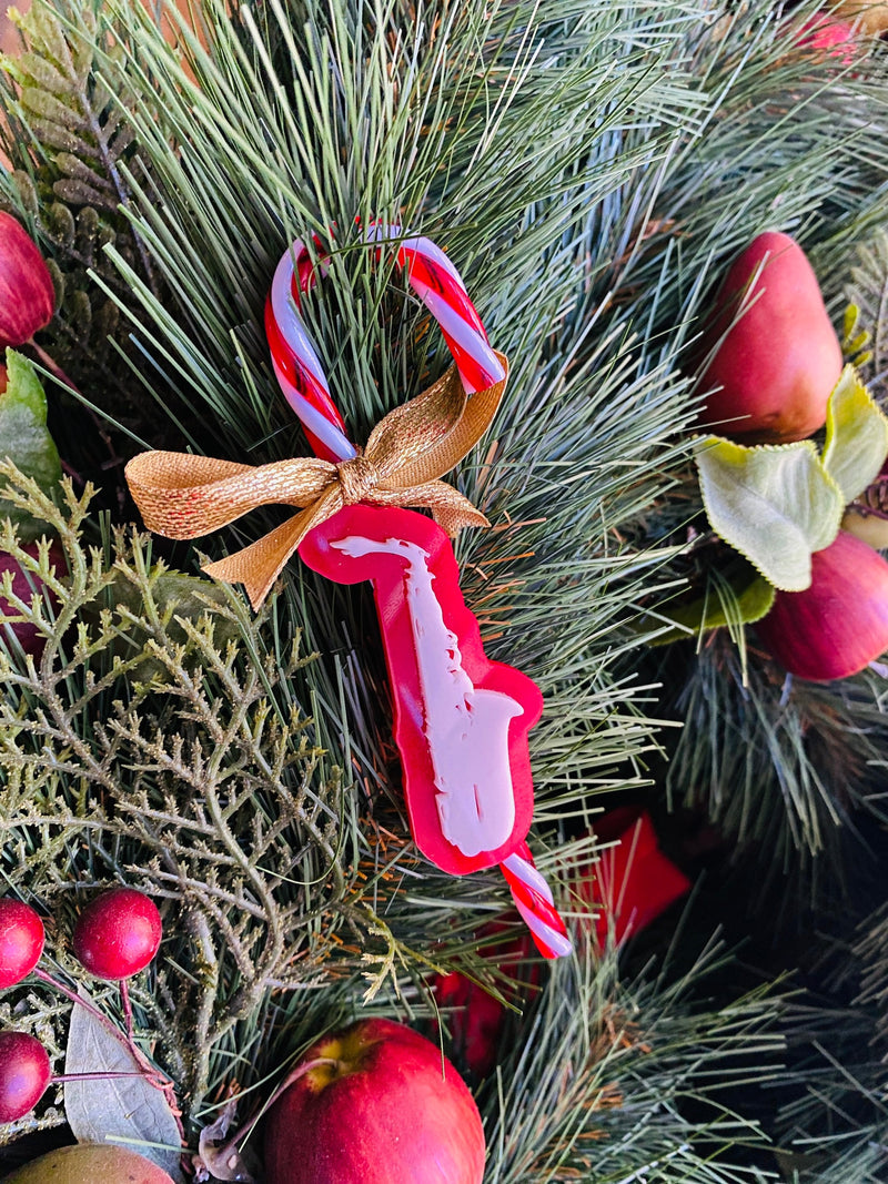 Trombone Candy Cane Ornament, Christmas Tree Decoration, Music Holiday Decor, Band Teacher Gift, Instrument Ornament, Handmade StockingTag
