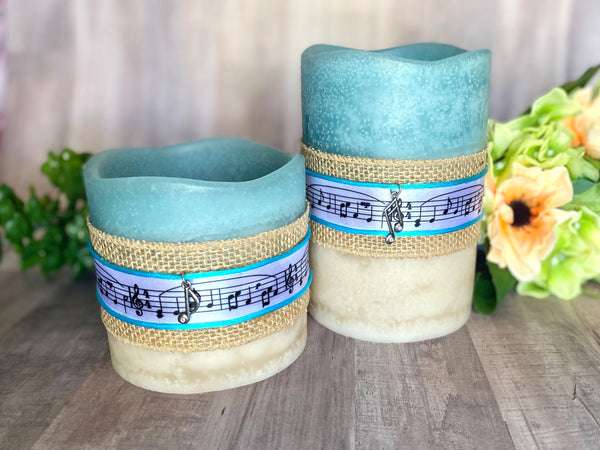 Music Note Flameless Pillar Candle Set, Cute Decorative Candles, Home Accent Lighting, Dorm room decor, back to school student teacher gift