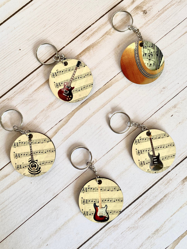 Guitar Keychain, Les Paul, Stratocaster, Zakk Wylde, For Electric acoustic Player Musician, back to school college student teacher gift