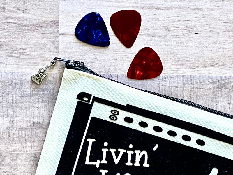 Amplifier Zipper Pouch with Charm, Spinal Tap, Living Life at 11, Guitar Gift, Funny Guitarist Gift, back to school gift college student