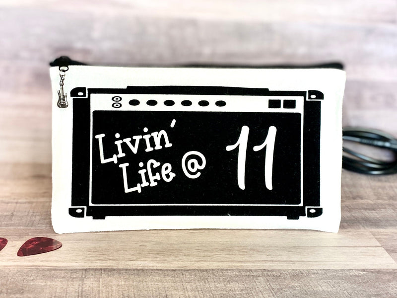 Amplifier Zipper Pouch with Charm, Spinal Tap, Living Life at 11, Guitar Gift, Funny Guitarist Gift, back to school gift college student