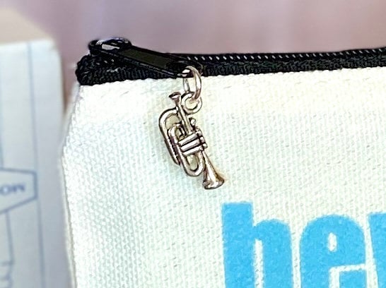 Brass Player Zipper Pouch with Charm, Beware the Spit Valve, Funny Trumpet Player Gift, Musician Joke, Back To School college student gift