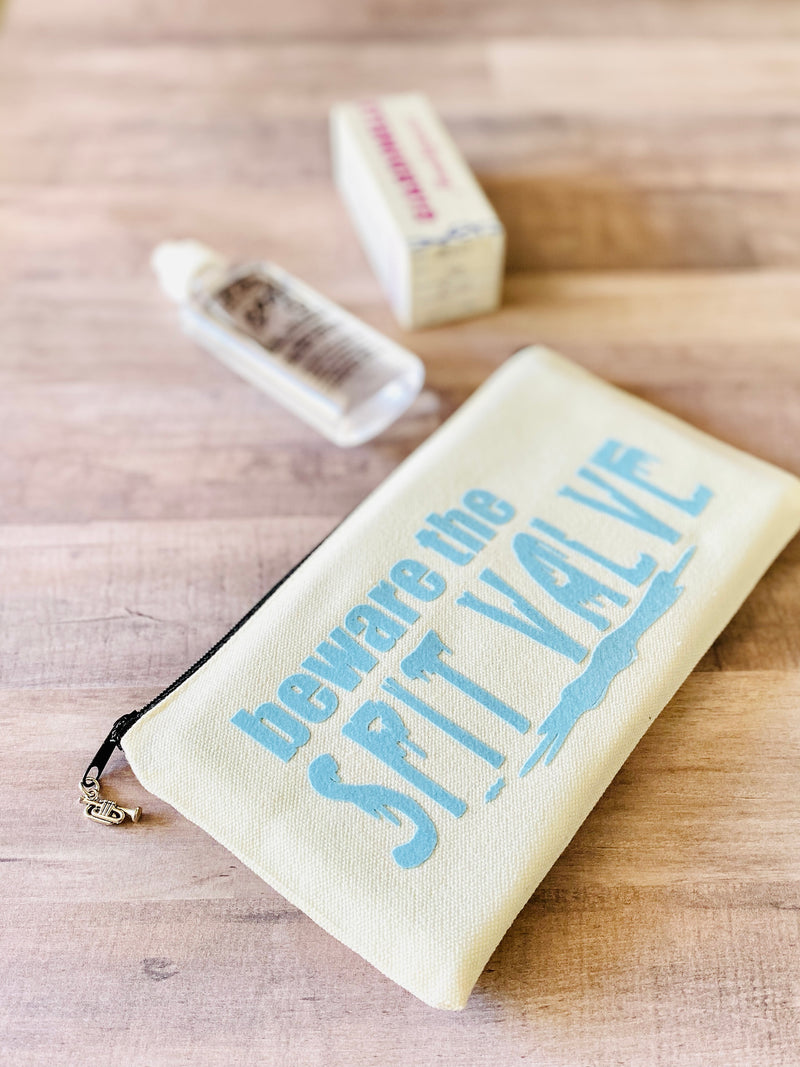 Brass Player Zipper Pouch with Charm, Beware the Spit Valve, Funny Trumpet Player Gift, Musician Joke, Back To School college student gift