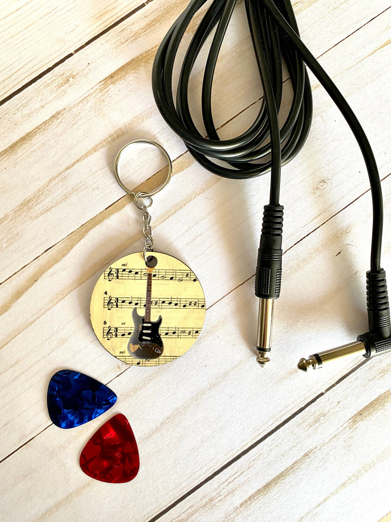 Guitar Keychain, Les Paul, Stratocaster, Zakk Wylde, For Electric acoustic Player Musician, back to school college student teacher gift
