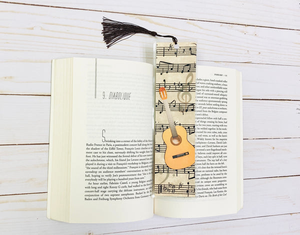 Classical Guitar Bookmark, Vintage Sheet Music Design, graduation, gift for musician, College music student teacher gift, music nerd, grad