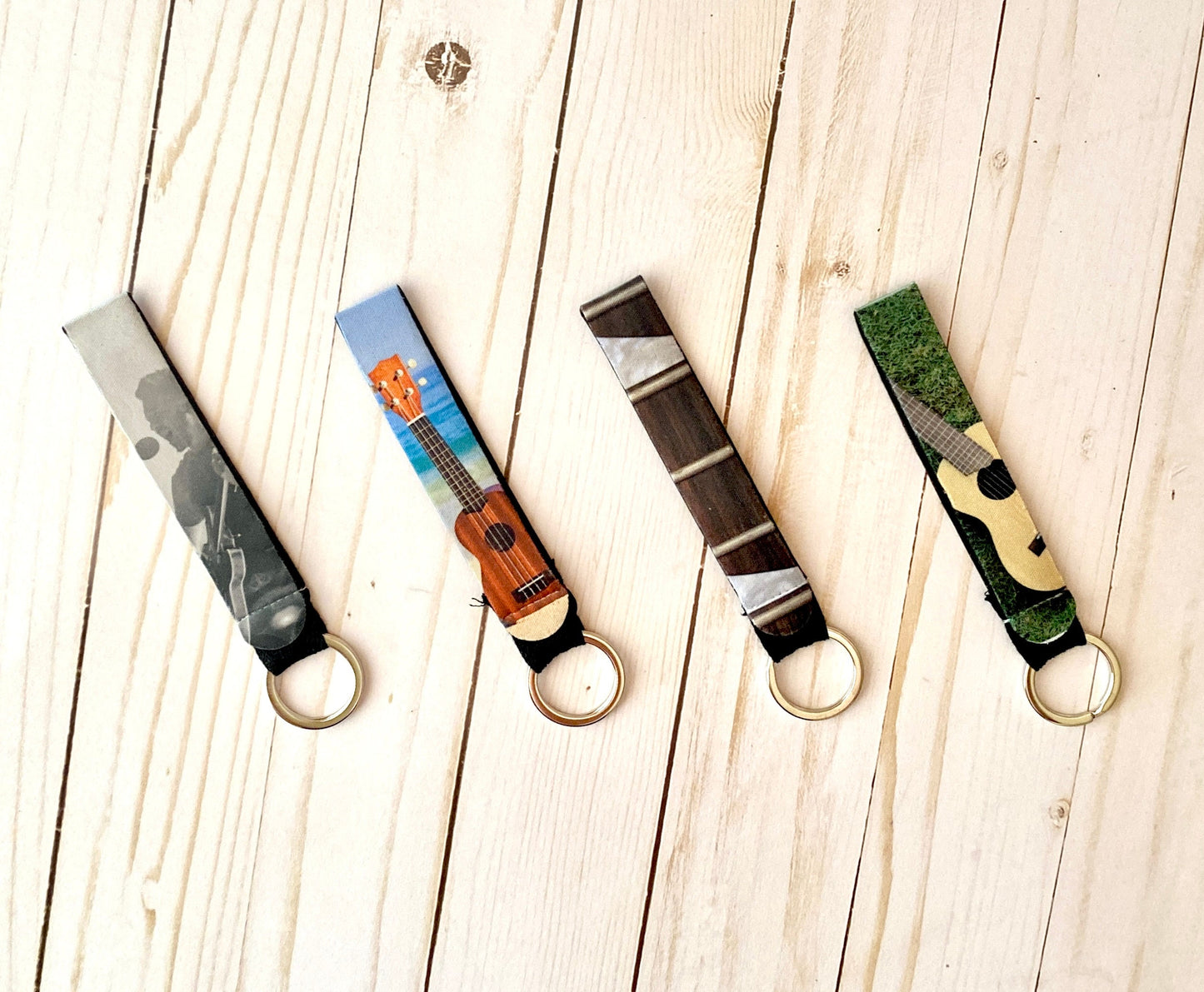 Guitar Ukulele Photo Wristlet Keychain, Strap Chain Lanyard, Cute Musician Key Accessories, Music Student Teacher, Band Gift for Him for Her