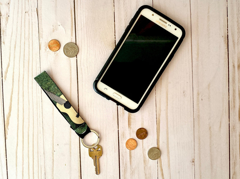 Guitar Ukulele Photo Wristlet Keychain, Strap Chain Lanyard, Cute Musician Key Accessories, Music Student Teacher, Band Gift for Him for Her