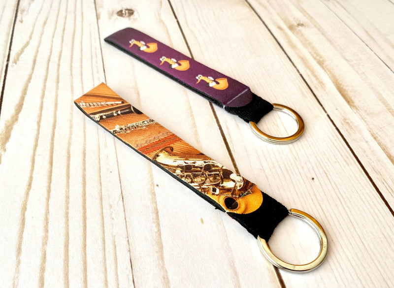 Saxophone Photo Wristlet Keychain, Strap Chain Lanyard, Clarinet, Oboe, Flute, Key Accessories, Band Gift for Him for Her, Student Teacher