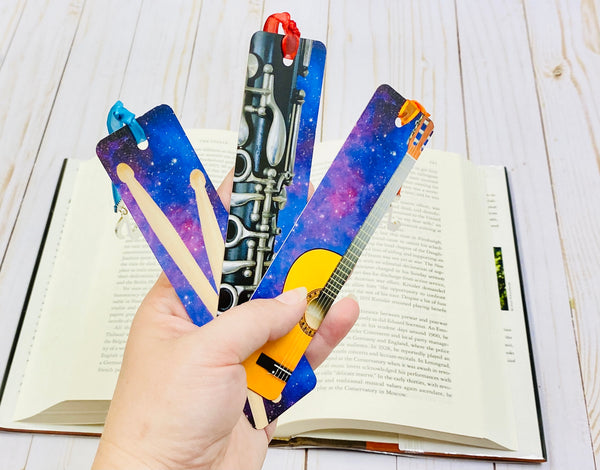 Metal Guitar Bookmark with Purple Galaxy Design, Graduation, gift for guitar player, student teacher grad gift, music nerd, for guitarist