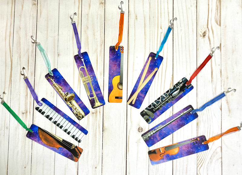 Metal Guitar Bookmark with Purple Galaxy Design, Graduation, gift for guitar player, student teacher grad gift, music nerd, for guitarist
