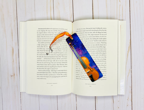 Metal Violin Bookmark with Purple Galaxy Design, Graduation, gift for musician, music student teacher grad gift, music nerd, for violinist