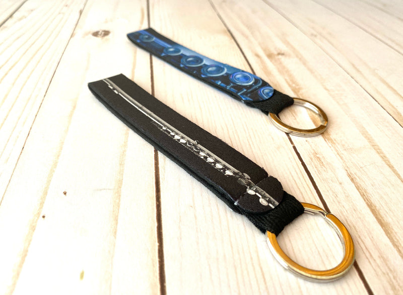 Flute Music Photo Wristlet Keychain, Strap Chain Lanyard, Fun Flautist Key Accessories, For Flute Player, Band Gift for Him for Her