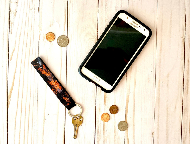 Electric Guitar Photo Wristlet Keychain, Strap Lanyard, Guitarist Musician Key Accessories, Music Student Teacher, Band Gift for Him for Her